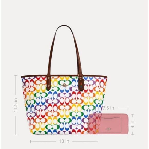 Coach reversible city tote in rainbow signature Canvas - Picture 8 of 9